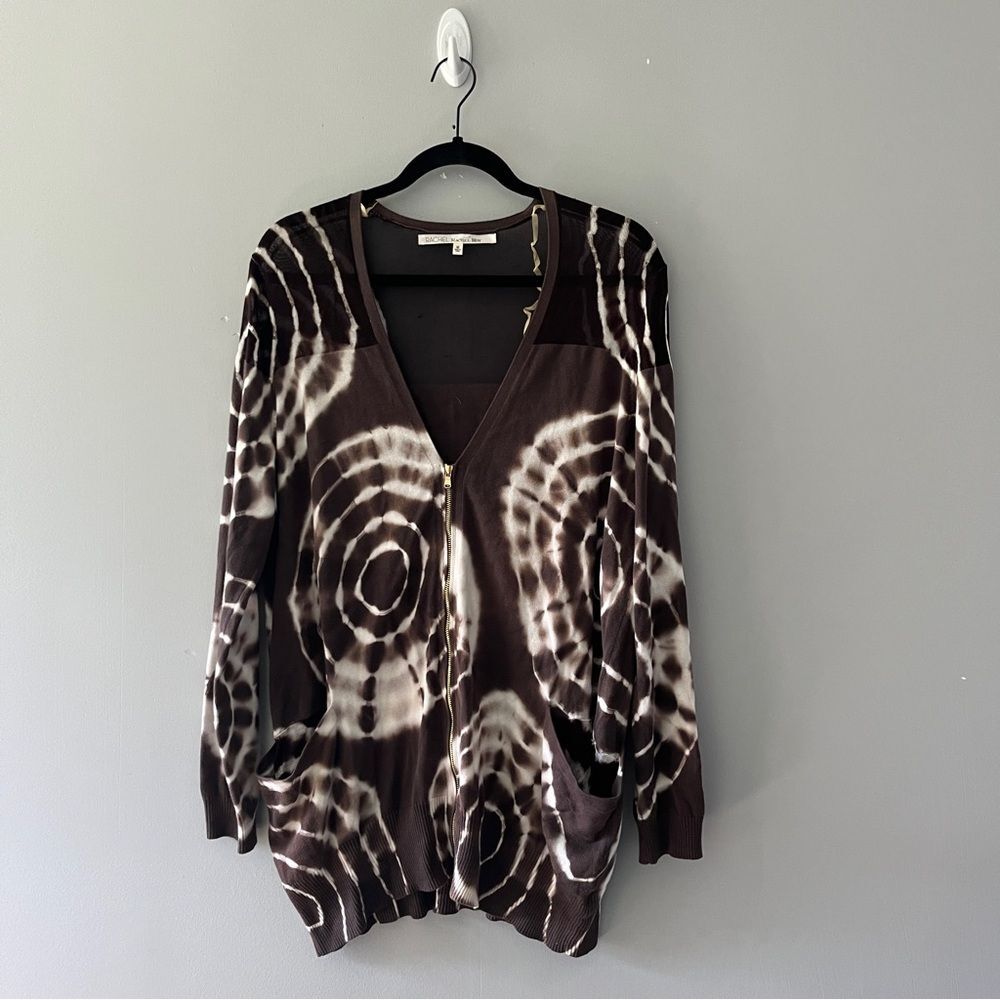 RACHEL Rachel Roy Brown Tie Dye Cardigan Sweater V Neck Zip Up Size Medium
